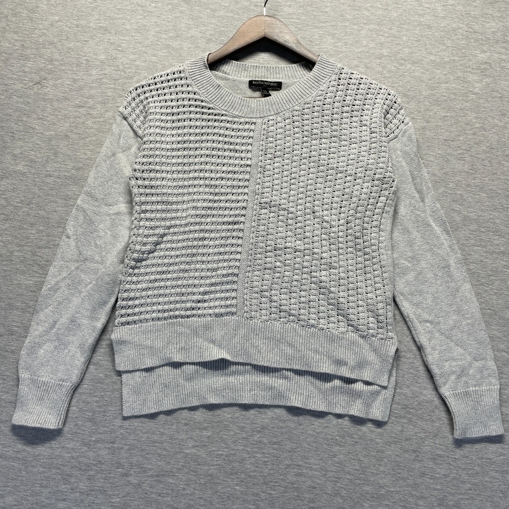 Banana Republic Sweater Womens XS Gray Striking Waffle Knit Cotton High Low Slit